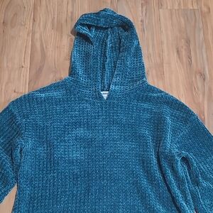 Old Navy Men's Teal Chenille Hooded Crewneck Sweater